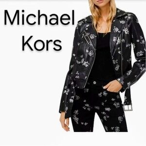 Michael Kors Silver Leather Moto Jacket Belted Stylish Retail $595 Sz‎ XXS